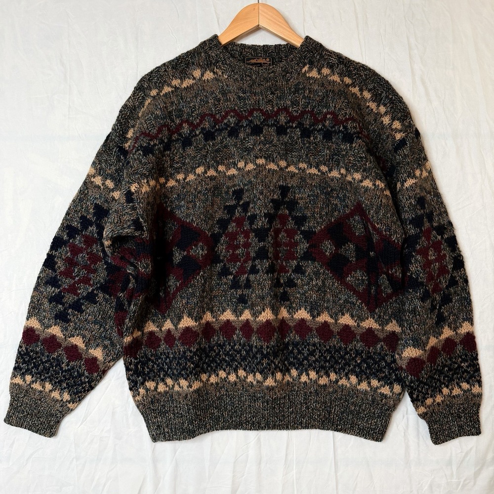 EDDIE BAUER VTG Thick Shetland Sweater SZ-Large Knit Crew Neck‎ 100% wool